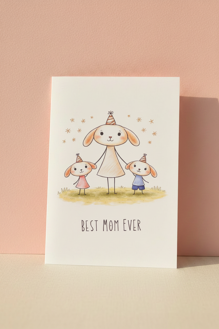 Best Mom Ever Card Front - Blush Pink Leaning