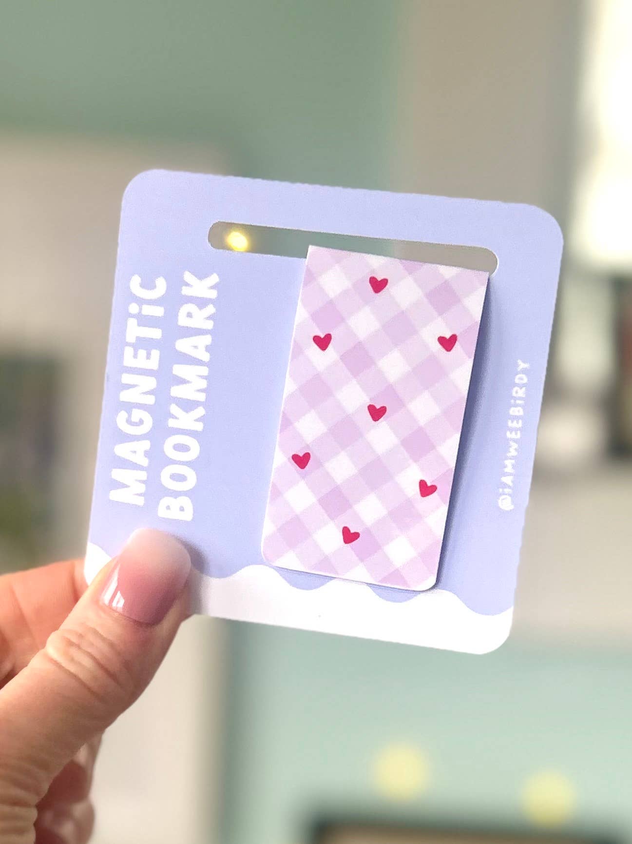 Pink Gingham Hearts Coquette Core Magnetic Bookmark