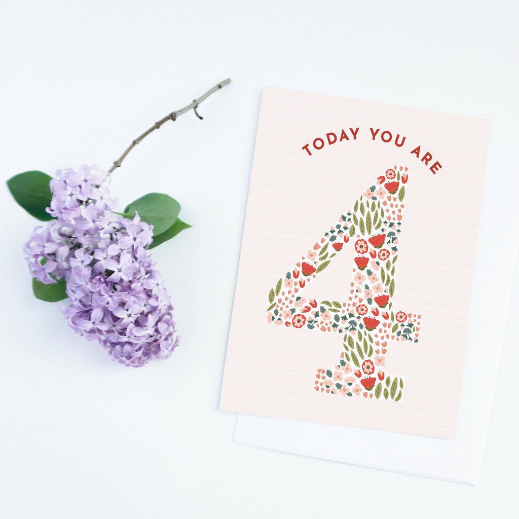 Floral Fourth Birthday Card